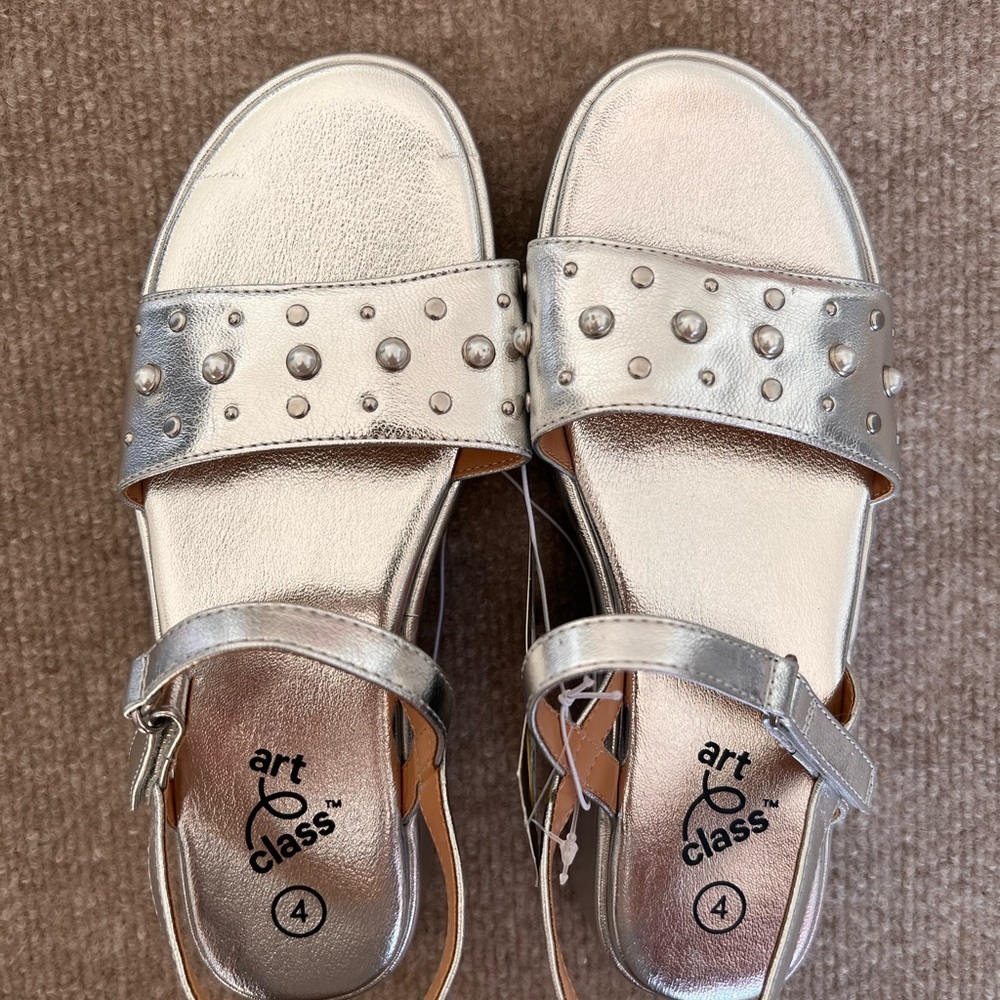 art class Girls' Silver Studded Ankle-Strap Sandals